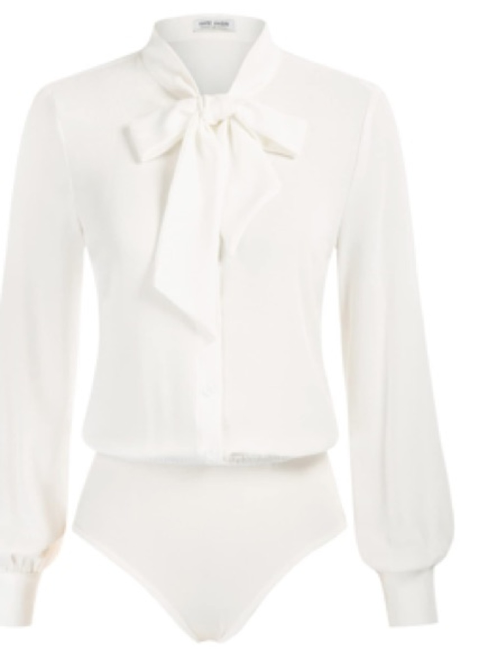 Kate Kasin White Button-Down Collared Bow Bodysuit Sz M Women